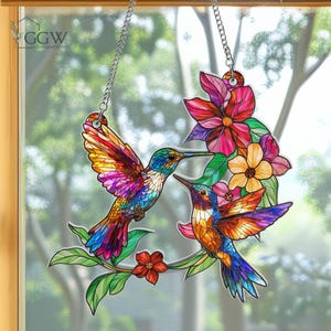 Hummingbird Suncatcher, Hummingbird Acrylic Stained Glass style, Window Decor,  Window Hanging, Wall Art, Outdoor or Indoor, Gifts for Women