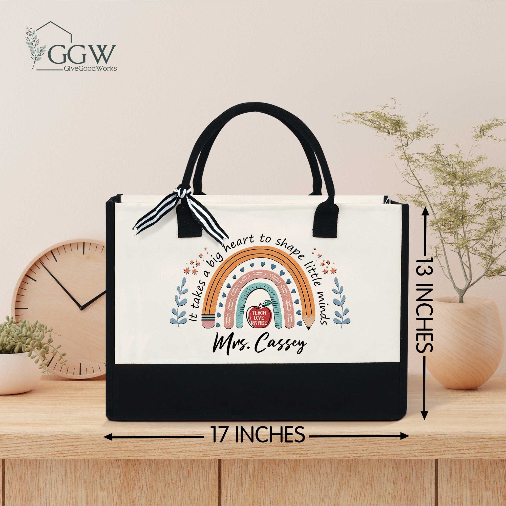Personalized Teacher Tote Bag, Custom Teacher Bag, Pencil Rainbow Bag ...