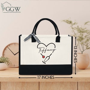 Personalized Nurse Tote Bag, Nurse Bag, Custom Nurse Tote Bag, Registered Nurse Gifts, RN LPN Nurse, Nurse Canvas Tote Bag with Zipper