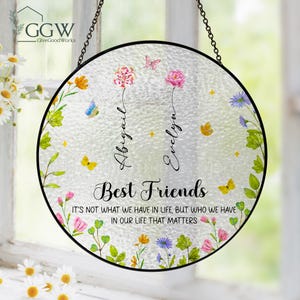 Friendship Gifts, Best Friend Suncatcher, Personalized Best Friend Birth Month Flower Stain Glass Suncatcher, Bestie Gifts, Best Friend Gift