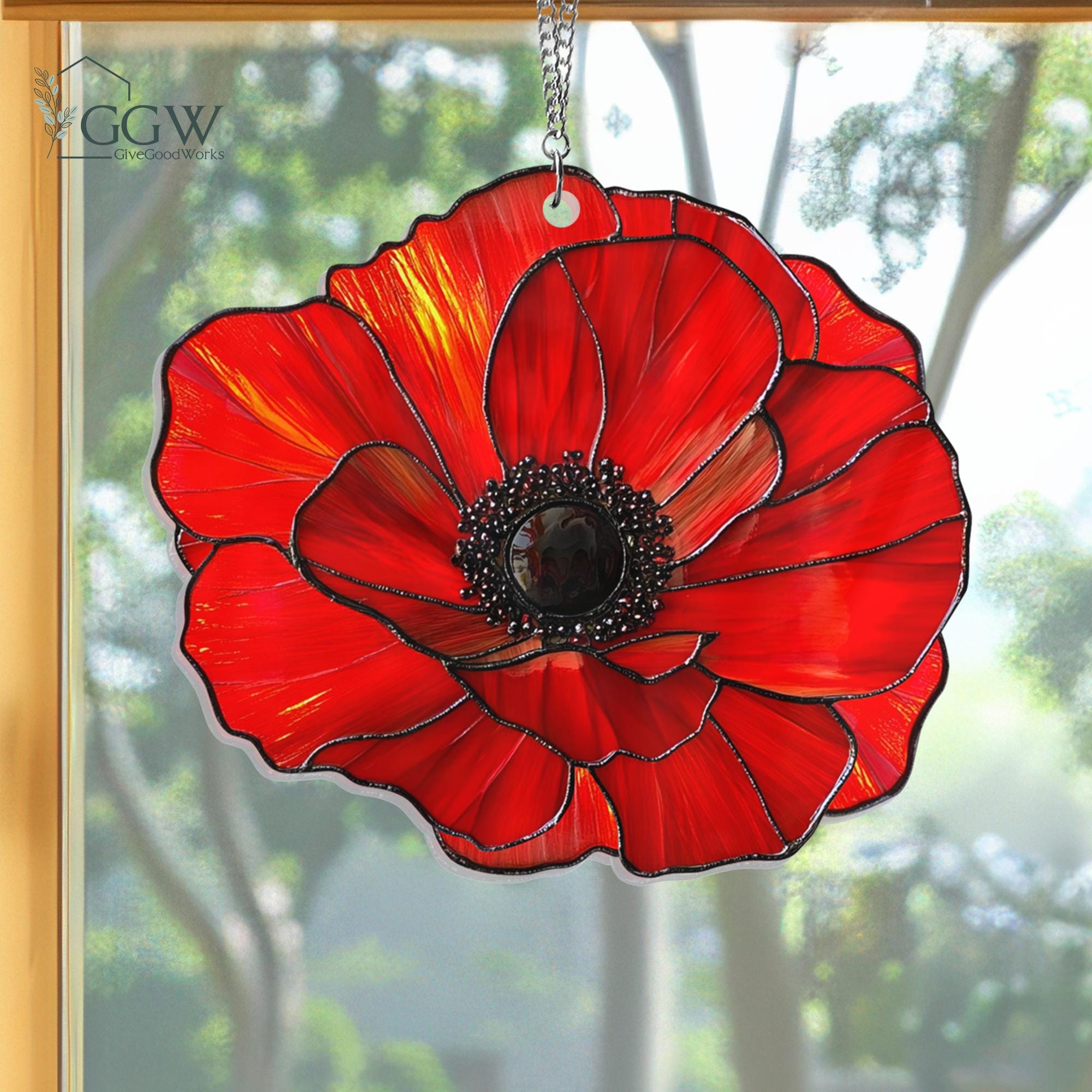 Red Poppies Flower Suncatcher Acrylic Hanging Sign,poppy Flower