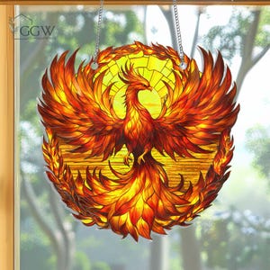 Phoenix Window Hanging Acrylic Suncatcher, Fantasy Lover Gift, Home Window Decoration, Firebird Acrylic, Gift, Bird Lovers,Housewarming Gift