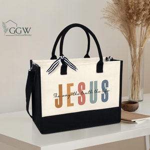 Jesus The Way The Truth The Life Tote Bag, Religious Gifts For Women,Faith Tote Bag, Christian Bag, Bible Verse,Jesus Lover, Totes for Women