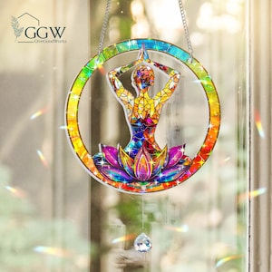 Yoga Hologram Ornament, Yoga Ornament Decor, Namaste Yoga Decor, Meditation Decor, Spiritual Healing Gift, Boho Decor, Energy Healing