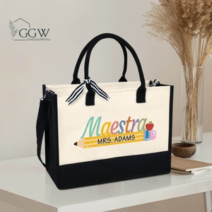 Sac personnalisé pour professeur d'espagnol, cadeau Maestra, cadeaux de remerciement pour professeur, sac Maestra, cadeau pour professeur, école Maestra, vie de professeur