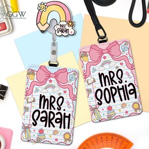 Custom Teacher ID Badge Holder, Teacher Gift, Teacher Badge Reel, Teacher Lanyard Accessories, Back To School Gift, Coquette Lanyard Holder