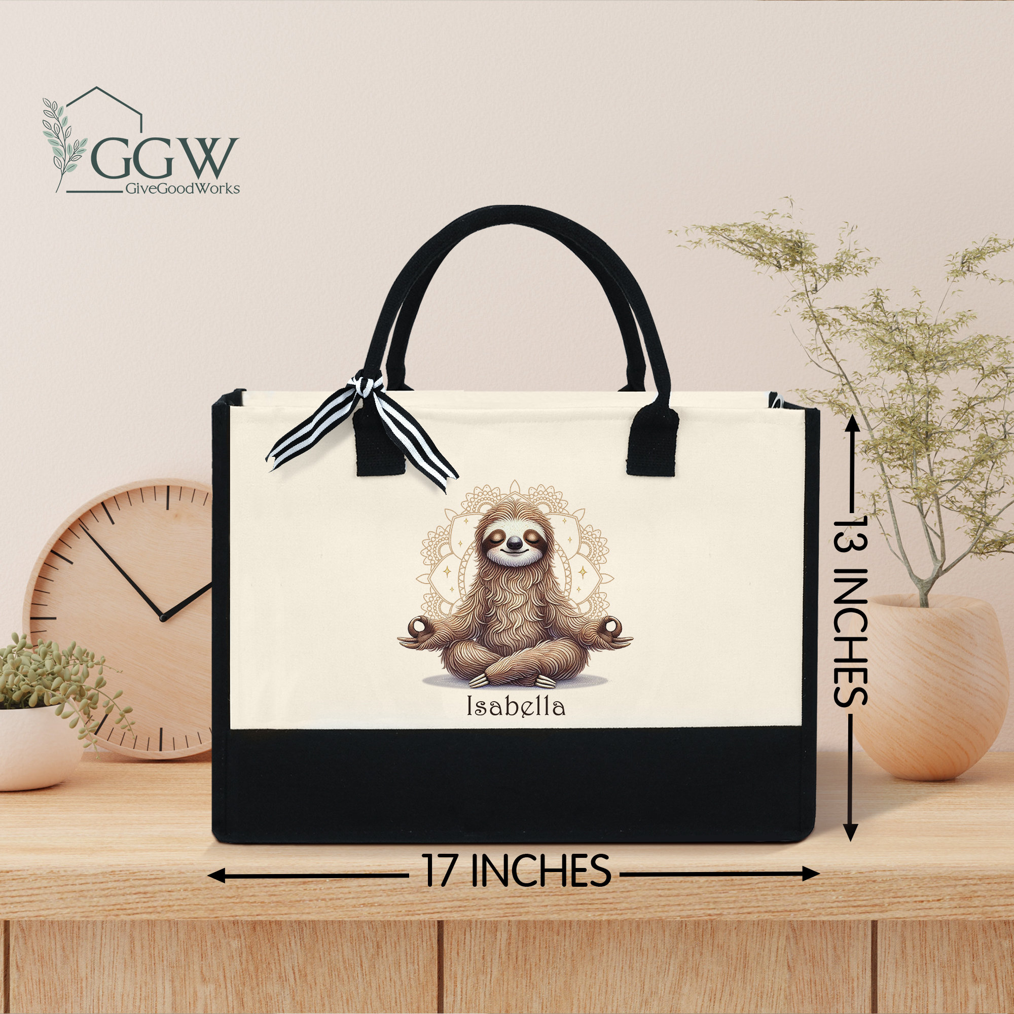 Personalized Sloth Tote Bag, Funny Sloth Meditation Bag, Sloth Lover Gifts, Yoga Gift, Lazy Sloth Gift, Adorable Animals Bag, Spa Gift
