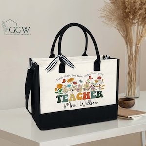 Personalized Teacher Tote Bag, Teach Them Love Them Watch Them Grow, Teacher Gift,Wildflowers Teacher Bag,Appreciation Gift,End Of Year Gift