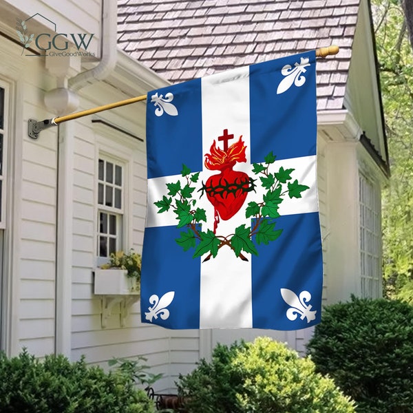 Quebec Sacred Heart Flag, Carillon-Sacré-Coeur Flag, Flag of the Sacred Heart,Jesus Flag,Catholic Christian Home Decor,Garden Flag,Yard Flag