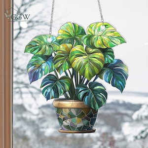 Monstera Plant Acrylic Suncatcher Hanging, Monstera Leaves Suncatcher, Plant Home Decor, Plant Mom Decor, Plant Lady Decor, Plant Lover Gift