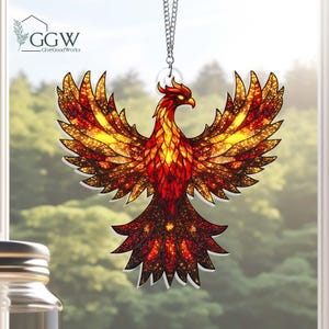 Phoenix Acrylic Suncatcher Window Hanging, Phoenix Ornament, Fantasy Lover Gift, Phoenix Bird Suncatcher, Mythology Mythical Gifts, Firebird