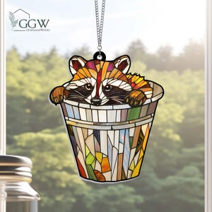 Raccoon ACRYLIC Suncatcher, Raccoon Trash Can Ornament, Raccoon Window Decoration, Kids Christmas Gift,Animal Ornament,Cute Raccoon Ornament