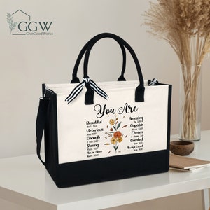 You Are Bible Verse Tote Bag, Christian Bag, Inspiration Bible Tote Bag, Flower Bag, Religious Gifts, Positive Quotes, Motivational Gifts