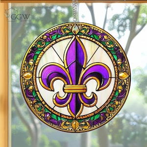 Louisiana Fleur De Lis Acrylic Suncatcher, Mardi Gras Fleur de Lis, Louisiana State Hanging Sign, Mardi Gras Home Decor, Window Sun Catcher