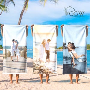 Custom Photo Beach Towel, Personalized Beach Towel, Custom Picture Beach Towel, Team logo Company Pet Photo Beach Towel, Anniversary Photo