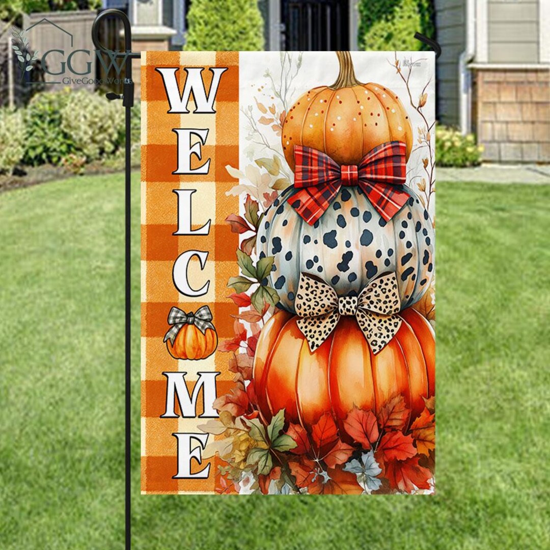 Personalized Welcome Fall Garden Flag, Pumpkin Garden Flag, Custom Fall ...