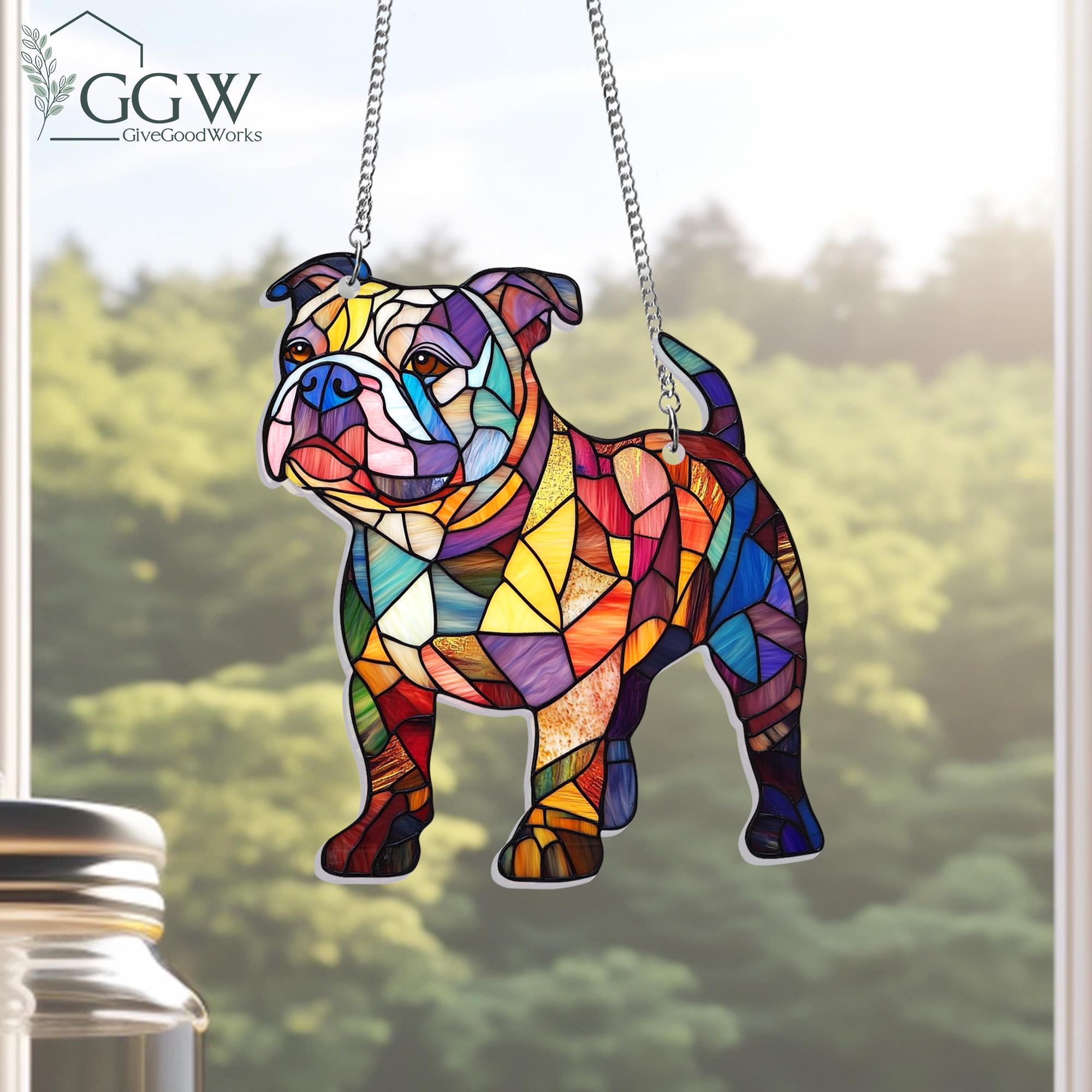 Enseigne suspendue attrape-soleil bouledogue, cadeau pour amoureux des chiens bouledogue, idées cadeaux bouledogue, attrape-soleil pour fenêtre, cadeaux pour maman chien, propriétaire de bouledogue, amoureux des chiens