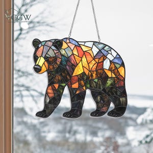 Bear ACRYLIC Suncatcher Hanging, Woodland Black Bear Window Decor, Mothers Day Gift For Mom Suncatcher, Bear Suncatcher Hanging,Nature Decor