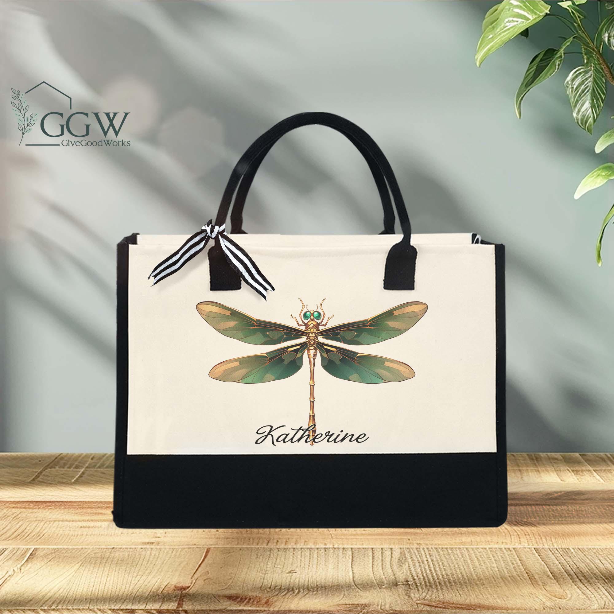 Personalized Dragonfly Tote Bag, Dragonfly Gifts Bag, Dragonfly Lovers, Gift For Woman, Bag Gift For Mom, Birthday Gift, Grandma Bag