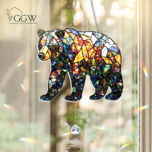 Bear ACRYLIC Prismatic Hanging, Woodland Black Bear Window Decor, Mothers Day Gift For Mom , Bear Suncatcher Hanging,Nature Decor