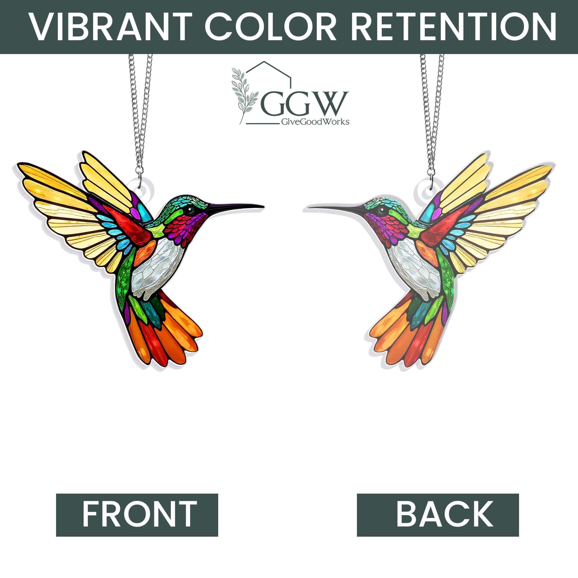 Décoration De Jardin En Vitrail Colibri, Oiseau En Verre Fusionné Sur Mesure, Attrape-soleil En Verre Fusionné Fait à La Main, Décoration De Fenêtre En Verre Fusionné Multicolore