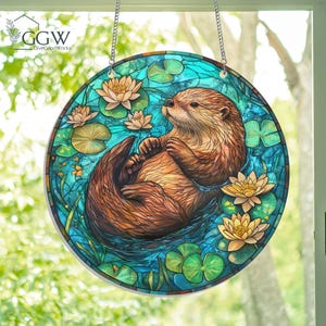 Otter Acrylic Suncatcher Hanging, Otter Sun catcher, Otters Decor, Ottter Ornament, Otter Lovers Gift, Funny Animal Decor, Animal Lover Gift