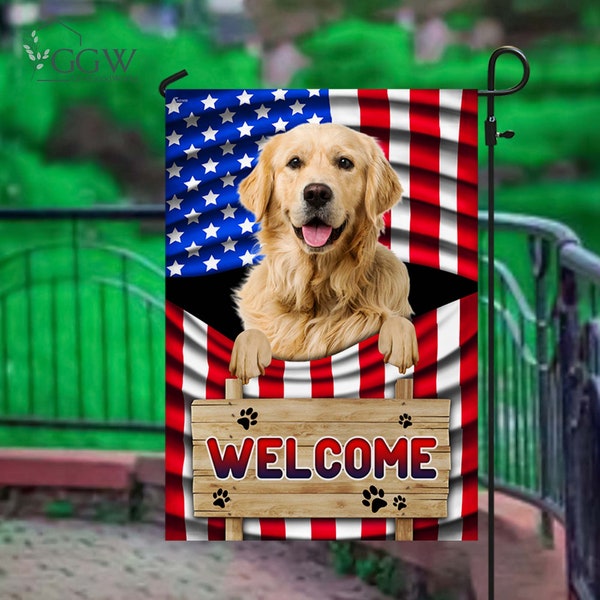 Golden Retriever Garden Flag, 4th Of July Golden dog, Golden Dog Gift, Dog Flag, Golden Mom, Yard Flag, Pet Lovers, Dog Gift, Dog Home Decor