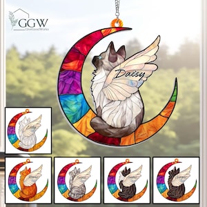 Custom Cat Memorial ACRYLIC Suncatcher, Cat Lovers, Couple Cat On Moon Loss of Pet Sympathy Gift, Gift for Cat Lovers, Cat Memorial Gifts