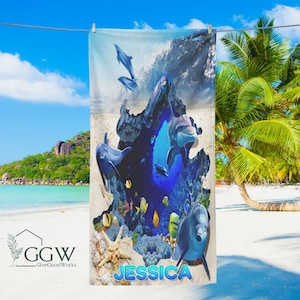 Personalized Dolphin Beach Towel, Perfect for Dolphin Lovers, Custom Beach Towels, Dolphin Towel, Personalized Towel for Kids, Beach Towel