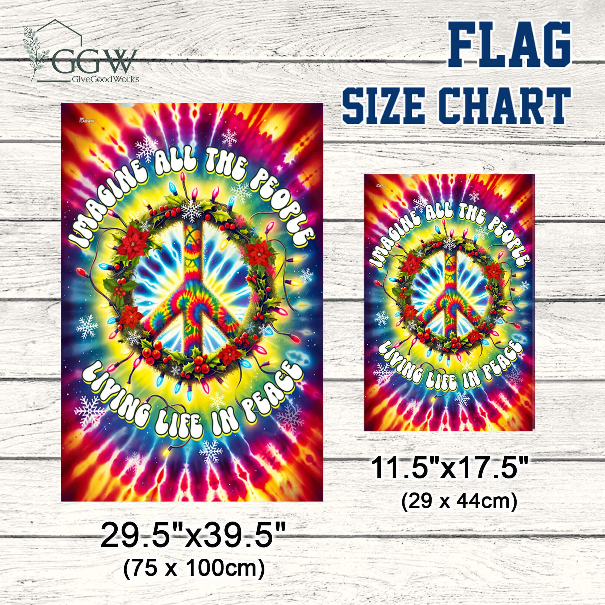 Discover Peace Sign Hippie Flag, Imagine All The People Living Life In Peace Garden Flag