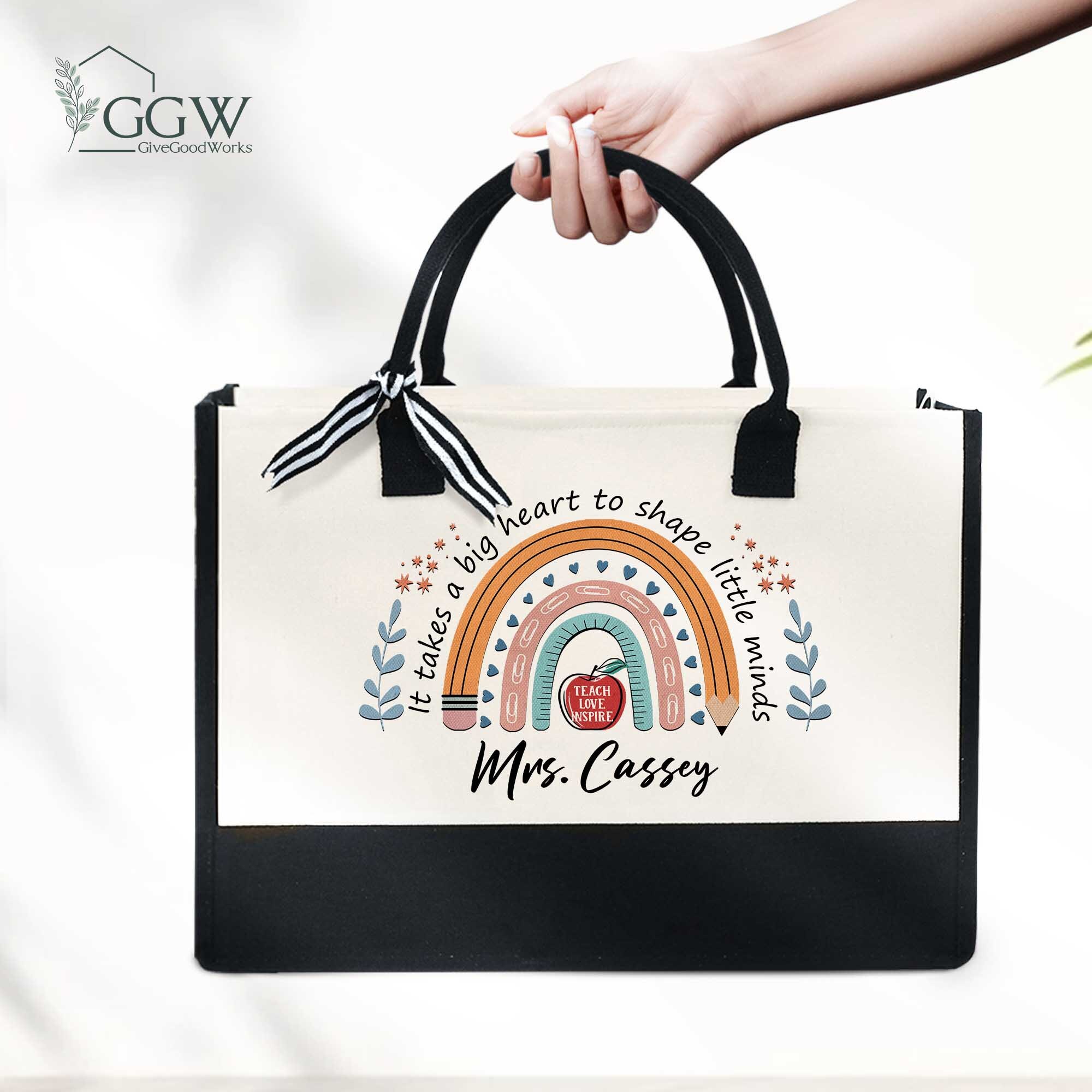 Personalized Teacher Tote Bag, Custom Teacher Bag, Pencil Rainbow Bag ...