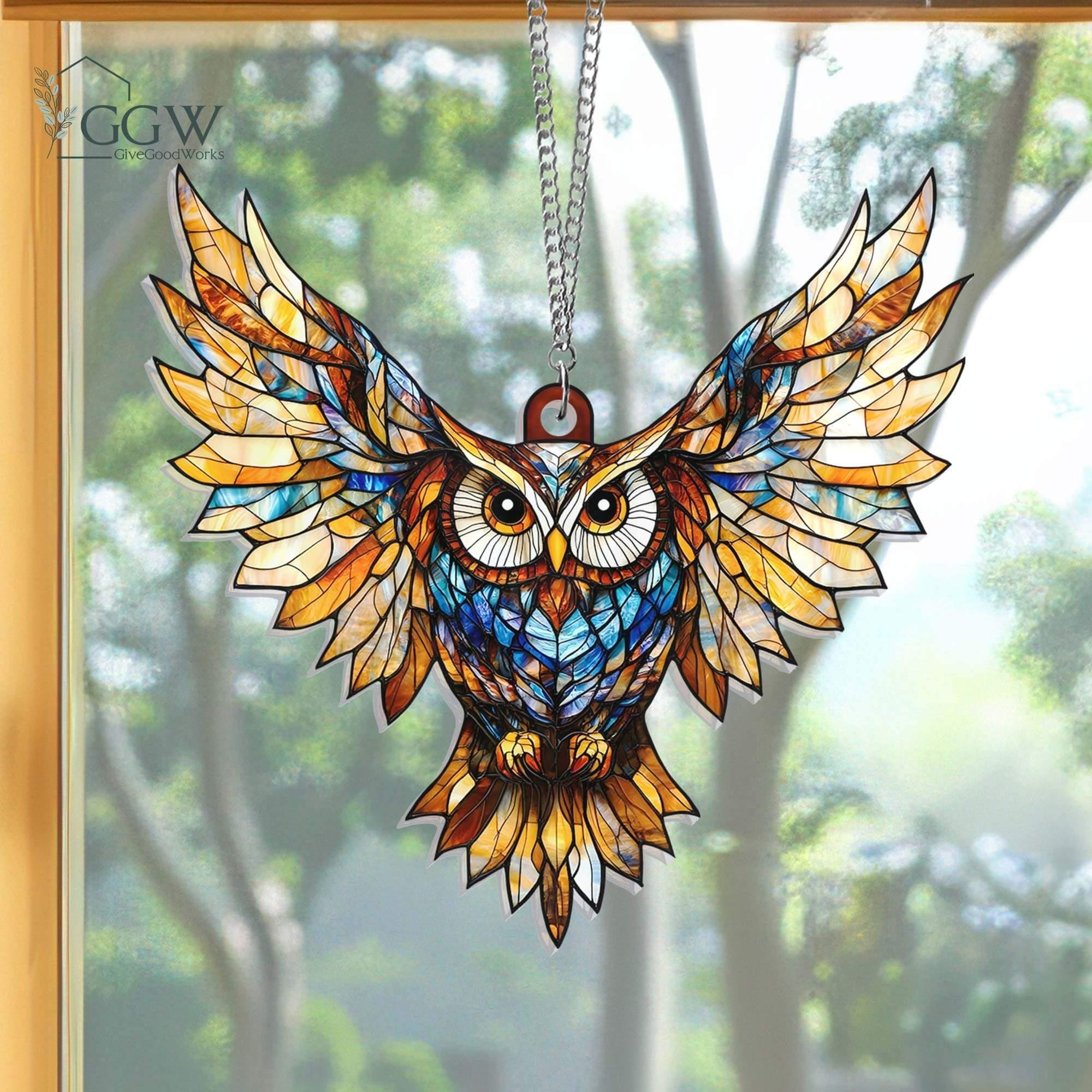 Owl Acrylic Suncatcher Hanging Sign, Owl Window Hanging, Owl Ornament, Owl Lover Gift, Bird Home Decor, Bird Lover Gift, Housewarming gift