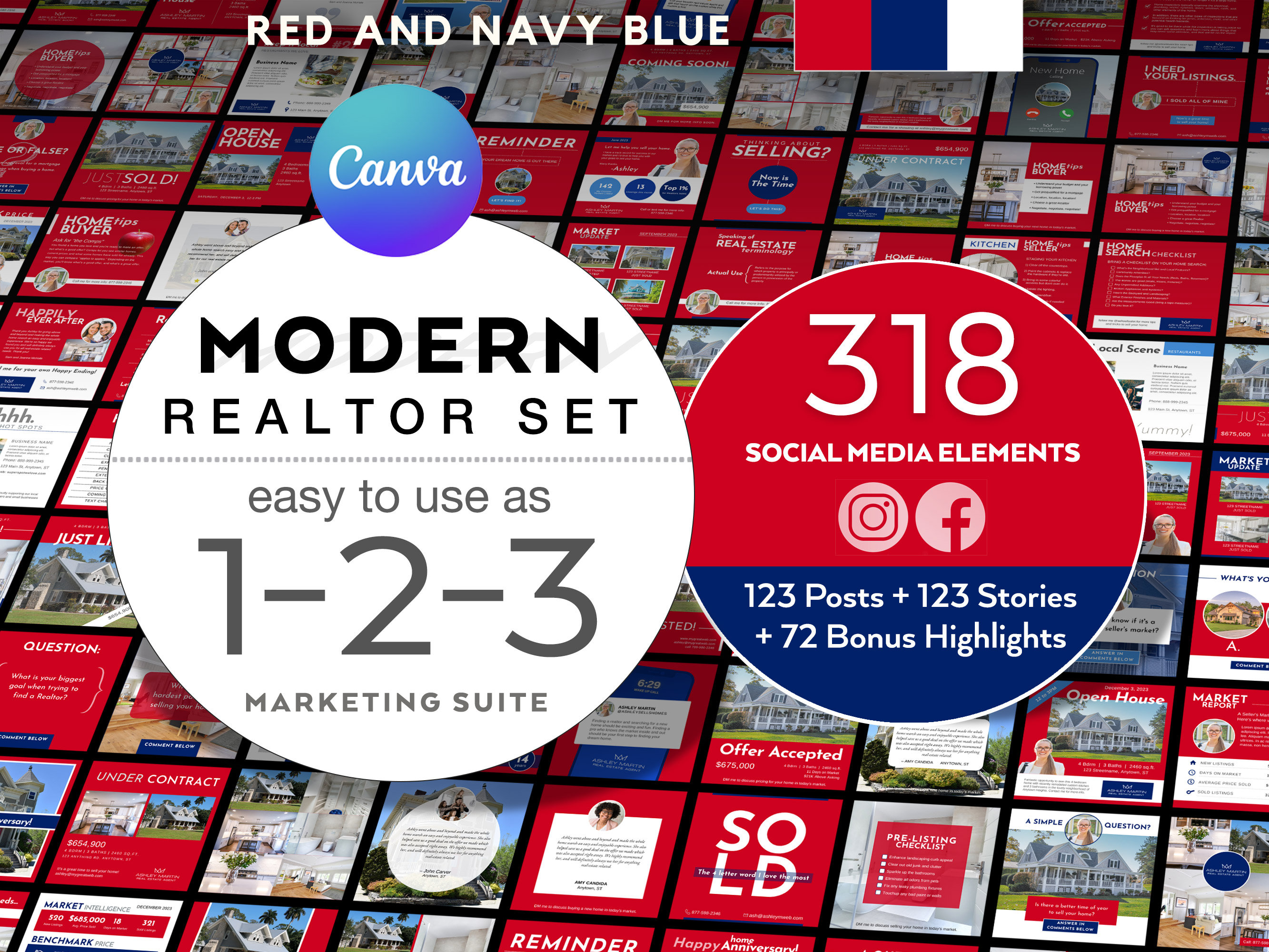 Red and Navy Blue Real Estate Instagram Story Post Highlights Icons in