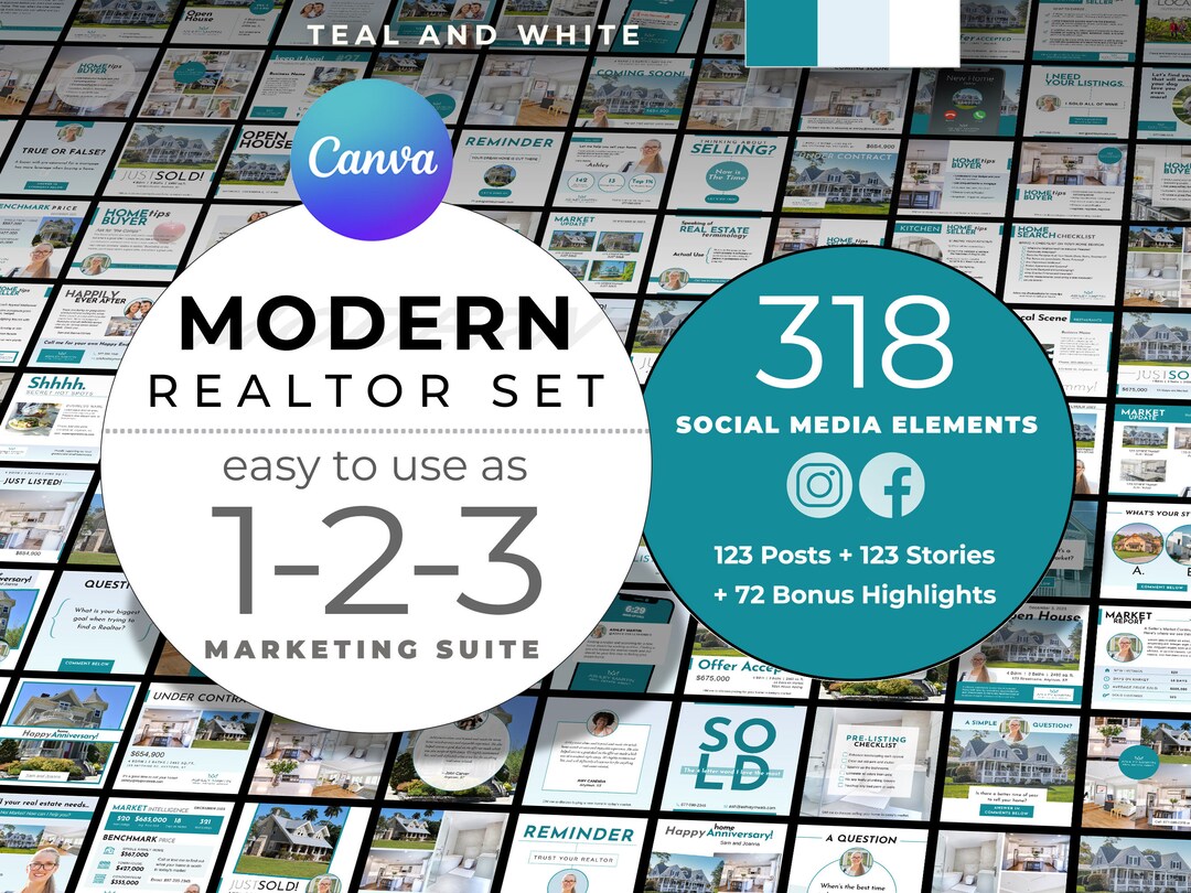 Teal Real Estate Instagram Post Story Highlights Icons in Etsy