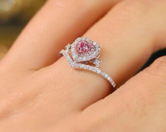 18K Pink Gold Diamond Heart Ring, 0.50ct Natural Diamonds, Romantic Fine Jewelry
