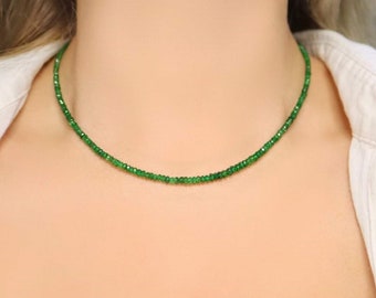 Natural Tsavorite Necklace, 18K Gold Tennis Necklace