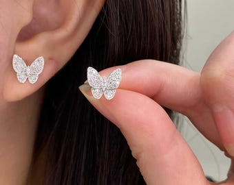 Pendientes de mariposa de platino con diamantes • Joyería fina pavé