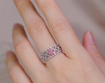 18K Gold Pink Diamond Ring, 0.50ct Oval Pink Diamond Ring, Floral Openwork Ring, Pavé Diamond Ring, Romantic Gift for Her