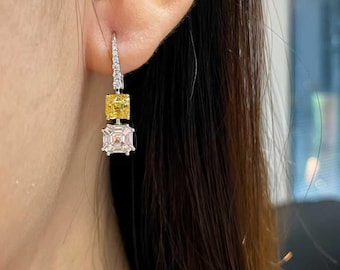 GIA Certified 1.01ct & 1.00ct Fancy Yellow Diamond Drop Earrings – 18K Gold, 0.90ct Side Stones