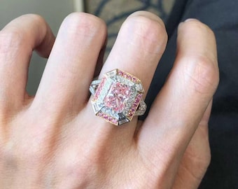 Radiant Lab Diamond Ring 2.85ct Fancy Pink VS1, Open Back Setting, 0.70ct Side Diamonds