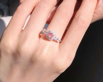 Pink Diamond Rings - Natural Diamond Rings- 18k Gold Natural Pink Diamond Ring