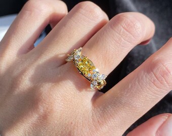1.00ct Fancy Intense Yellow Asscher Diamond Ring – Lab-Grown, IGI Certified VS2