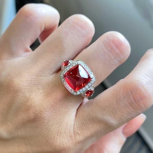 Lab-Grown Ruby Ring – 8.25ct Main Stone, 3.30ct Lab Diamond Accents, Vibrant & Elegant