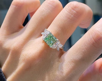 GIA 2.08ct Princess-Cut Green Diamond Ring – 18K Gold Statement Ring