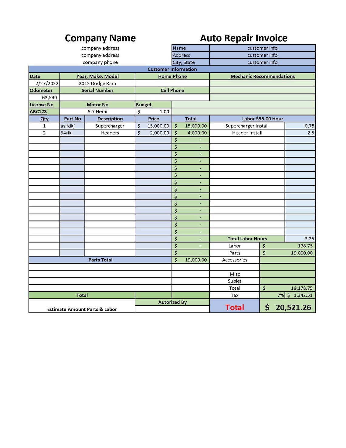 Excel Auto Invoice Template Etsy Excel Auto Invoice Template Etsy