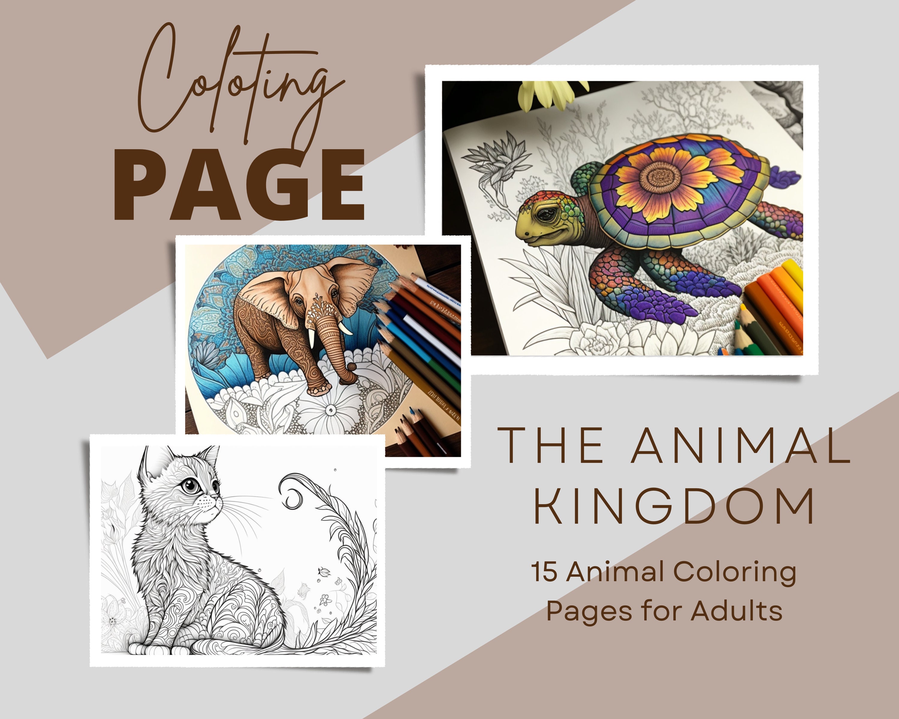 The Animal Kingdom: 15 Animal Coloring Pages for Adults - 15 Printable ...