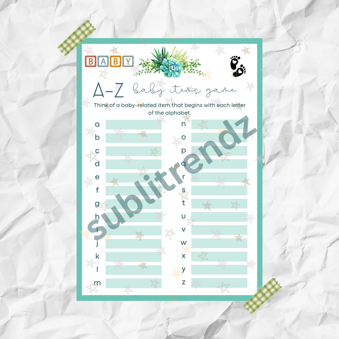A-Z Baby Items Game, Baby Shower Games Printable, Printable, Instant ...