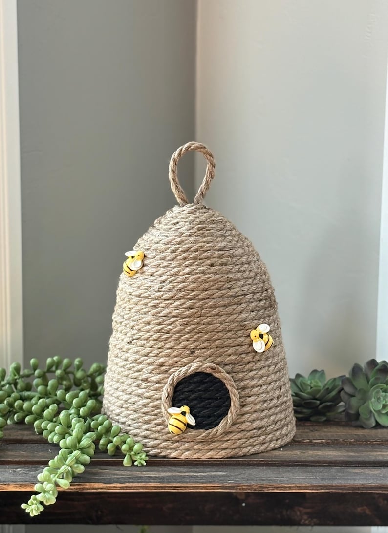Pet Bee Rope Large Beehive | Rope Bee Skep Decoration - Etsy