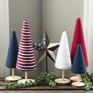 Yarn Trees | Red, White, & Blue Patriotic Decor
