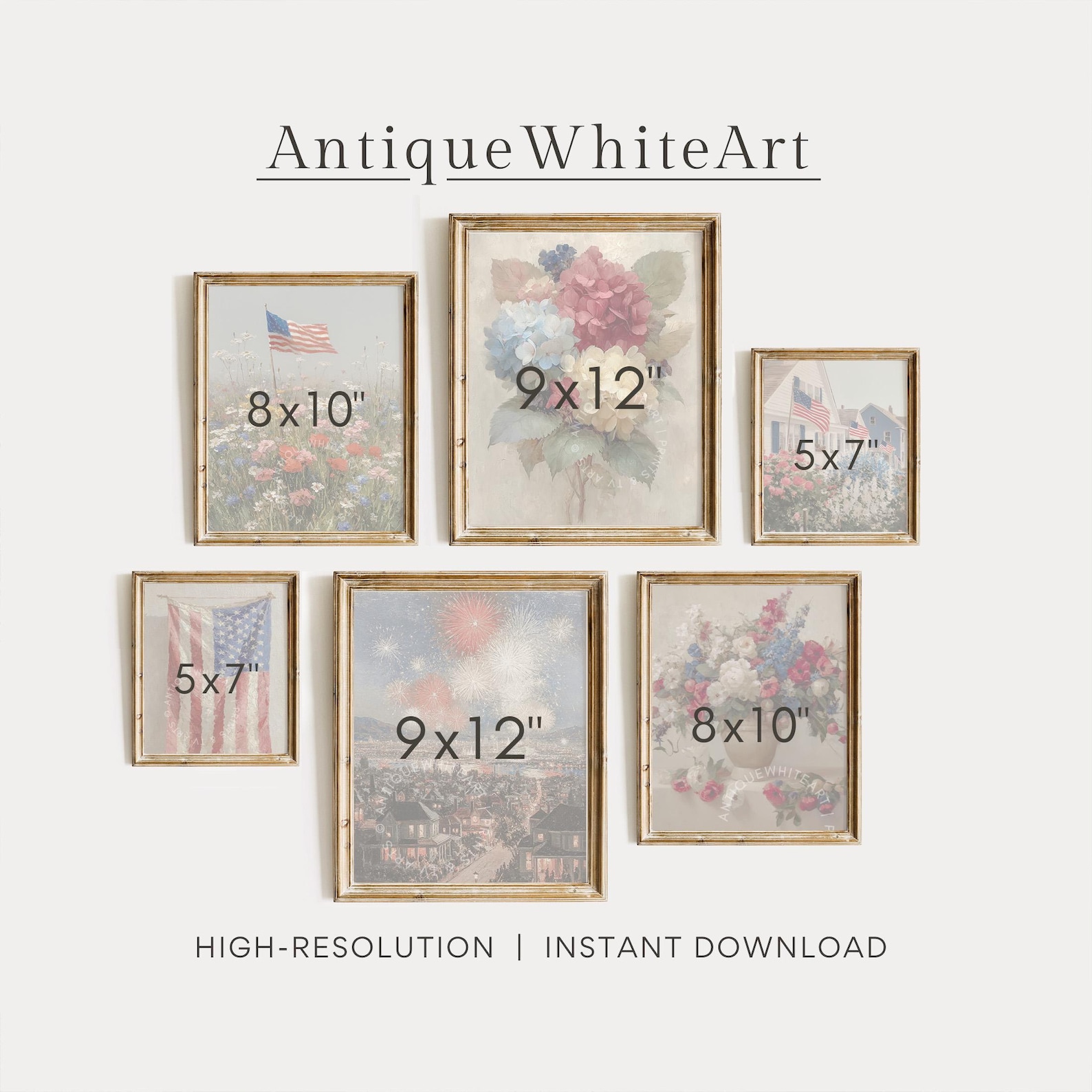 Printable Independence Day Wall Art Set of 6, 4th of July Painting ...
